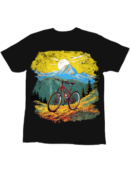 Koszulka Koszulka Dziecięca Rower Na Tle Gór Czarna - Śmieszne T-Shirty z Nadrukami ?