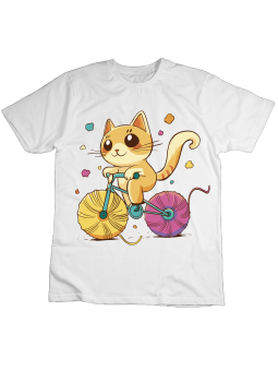 Koszulka Koszulka Dziecięca Kotek Na Rowerze Biała - Śmieszne T-Shirty z Nadrukami ?