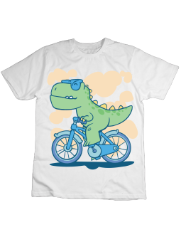 Koszulka Koszulka Dziecięca TRex Na Rowerze Biała - Śmieszne T-Shirty z Nadrukami ?