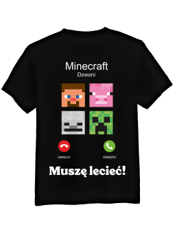 Koszulka Koszulka Męska Minecraft Dzwoni Czarna - Śmieszne T-Shirty z Nadrukami ?