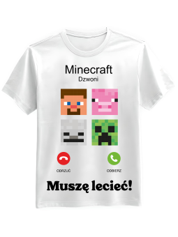 Koszulka Koszulka Męska Minecraft Dzwoni Biała - Śmieszne T-Shirty z Nadrukami ?
