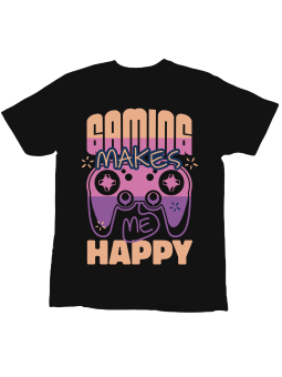 Koszulka Koszulka Dziecięca Gaming Makes Me Happy Czarna - Śmieszne T-Shirty z Nadrukami ?