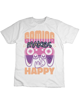 Koszulka Koszulka Dziecięca Gaming Makes Me Happy Biała - Śmieszne T-Shirty z Nadrukami ?