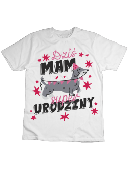 Koszulka Koszulka Dziecięca Jamnik Dziś Mam Urodziny Biała - Śmieszne T-Shirty z Nadrukami ?