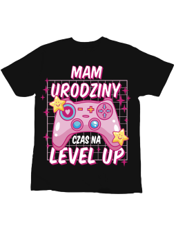Koszulka Koszulka Dziecięca Czas Na Level Up Czarna - Śmieszne T-Shirty z Nadrukami ?