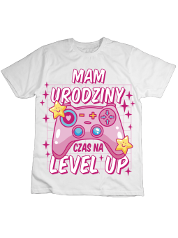 Koszulka Koszulka Dziecięca Czas Na Level Up Biała - Śmieszne T-Shirty z Nadrukami ?