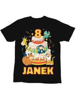 Koszulka Koszulka Dziecięca Tort Zwierzątka [WYBIERZ IMIĘ] [WYBIERZ WIEK] - Śmieszne T-Shirty z Nadrukami ?