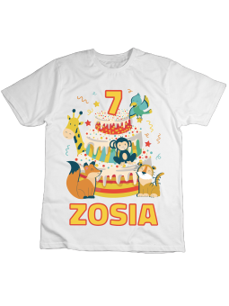 Koszulka Koszulka Dziecięca Tort Zwierzątka [WYBIERZ IMIĘ] [WYBIERZ WIEK] - Śmieszne T-Shirty z Nadrukami ?