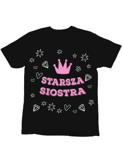 Koszulka Koszulka Dziecięca Starsza Siostra Diamenty Czarna - Śmieszne T-Shirty z Nadrukami ?