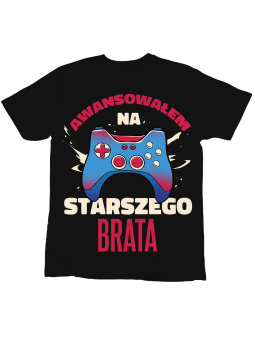 Koszulka Koszulka Dziecięca Awansowałem Na Starszego Brata Czarna - Śmieszne T-Shirty z Nadrukami ?