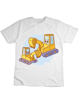 Koszulka Koszulka Dziecięca Dwie Koparki Biała - Śmieszne T-Shirty z Nadrukami ?