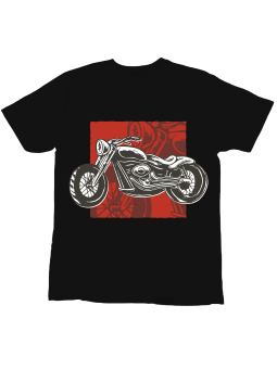 Koszulka Koszulka Dziecięca Motocykl Na Czerwonym Tle Czarna - Śmieszne T-Shirty z Nadrukami ?