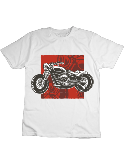 Koszulka Koszulka Dziecięca Motocykl Na Czerwonym Tle Biała - Śmieszne T-Shirty z Nadrukami ?