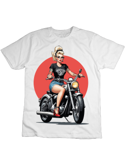 Koszulka Koszulka Dziecięca Pin Up Girl Na Motocyklu Biała - Śmieszne T-Shirty z Nadrukami ?