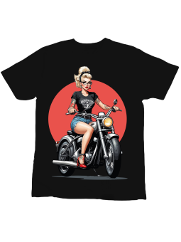 Koszulka Koszulka Dziecięca Pin Up Girl Na Motocyklu Czarna - Śmieszne T-Shirty z Nadrukami ?