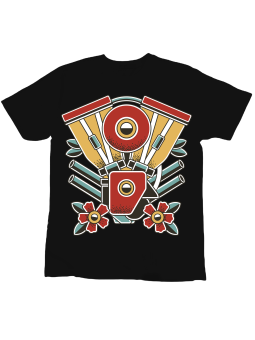 Koszulka Koszulka Dziecięca Silnik Tatuaż Czarna - Śmieszne T-Shirty z Nadrukami ?