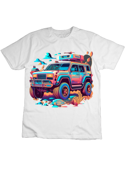 Koszulka Koszulka Dziecięca Kolorowy Samochód Terenowy Biała - Śmieszne T-Shirty z Nadrukami ?