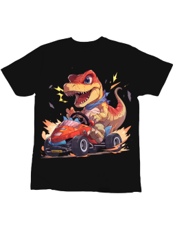 Koszulka Koszulka Dziecięca Dinozaur w Gokarcie Czarna - Śmieszne T-Shirty z Nadrukami ?