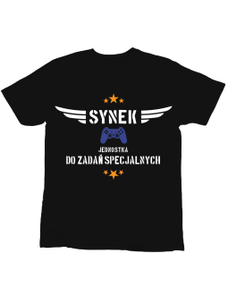 Koszulka Koszulka Dziecięca Synek Do Zadań Specjalnych Czarna - Śmieszne T-Shirty z Nadrukami ?