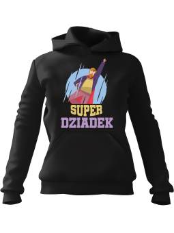 Bluza Męska z kapturem Super Dziadek Ilustracja Czarna - Śmieszne gadżety z Nadrukami ?