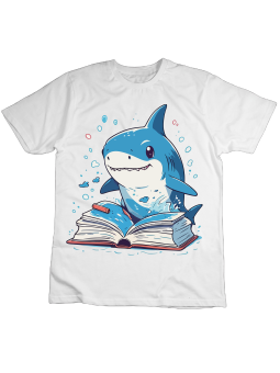 Koszulka Koszulka Dziecięca Rekin z Książką Biała - Śmieszne T-Shirty z Nadrukami ?