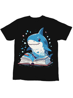 Koszulka Koszulka Dziecięca Rekin z Książką Czarna - Śmieszne T-Shirty z Nadrukami ?