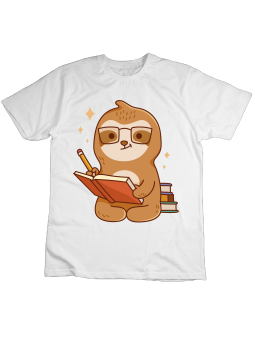 Koszulka Koszulka Dziecięca Leniwiec z Zeszytem Biała - Śmieszne T-Shirty z Nadrukami ?