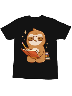 Koszulka Koszulka Dziecięca Leniwiec z Zeszytem Czarna - Śmieszne T-Shirty z Nadrukami ?