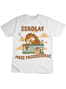 Koszulka Koszulka Dziecięca Leniwiec Szkoła Musi Poczekać Biała - Śmieszne T-Shirty z Nadrukami ?
