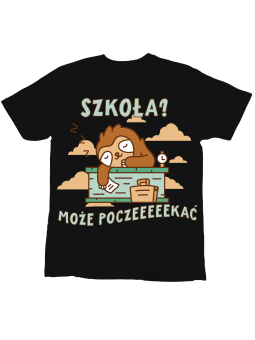Koszulka Koszulka Dziecięca Leniwiec Szkoła Musi Poczekać Czarna - Śmieszne T-Shirty z Nadrukami ?