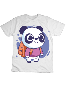 Koszulka Koszulka Dziecięca Panda z Plecakiem Biała - Śmieszne T-Shirty z Nadrukami ?