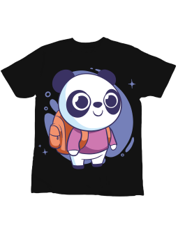 Koszulka Koszulka Dziecięca Panda z Plecakiem Czarna - Śmieszne T-Shirty z Nadrukami ?