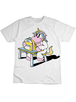 Koszulka Koszulka Dziecięca Szkolny Jednorożec Biała - Śmieszne T-Shirty z Nadrukami ?