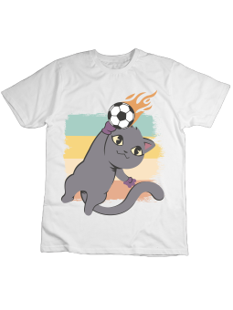 Koszulka Koszulka Dziecięca Kot Bramkarz Biała - Śmieszne T-Shirty z Nadrukami ?