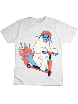 Koszulka Koszulka Dziecięca Yeti Na Hulajnodze Biała - Śmieszne T-Shirty z Nadrukami ?