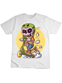 Koszulka Koszulka Dziecięca Szkielet Na Hulajnodze Biała - Śmieszne T-Shirty z Nadrukami ?