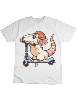 Koszulka Koszulka Dziecięca Szczur Na Hulajnodze Biała - Śmieszne T-Shirty z Nadrukami ?