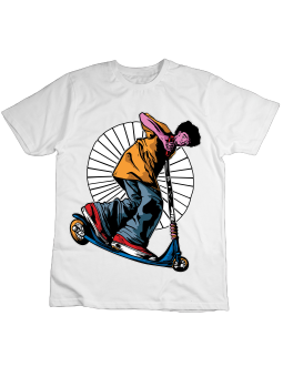 Koszulka Koszulka Dziecięca Skater z Hulajnogą Biała - Śmieszne T-Shirty z Nadrukami ?