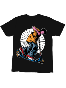 Koszulka Koszulka Dziecięca Skater z Hulajnogą Czarna - Śmieszne T-Shirty z Nadrukami ?