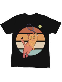 Koszulka Koszulka Dziecięca Kot Tenisista Czarna - Śmieszne T-Shirty z Nadrukami ?