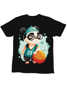 Koszulka Koszulka Dziecięca Panda Koszykarz Akwarela Czarna - Śmieszne T-Shirty z Nadrukami ?