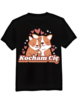 Koszulka Koszulka Męska Corgi Kocham Cię Czarna - Prezent na Dzień Dziadka ?