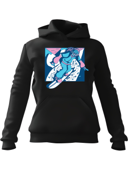 Bluza Damska z kapturem Snowboard Ilustracja Czarna - Modna Odzież z Nadrukami ?