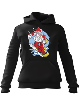 Bluza Damska z kapturem Snowboard Mikołaj Czarna - Modna Odzież z Nadrukami ?