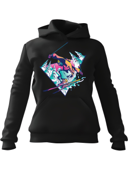 Bluza Damska z kapturem Retro Skiing Czarna - Modna Odzież z Nadrukami ?
