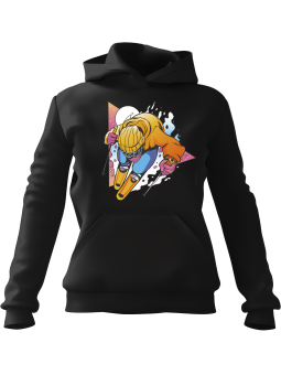 Bluza Damska z kapturem Retro Narciarz Czarna - Modna Odzież z Nadrukami ?