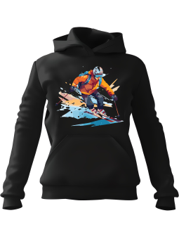 Bluza Damska z kapturem Narciarz Akwarela Czarna - Modna Odzież z Nadrukami ?