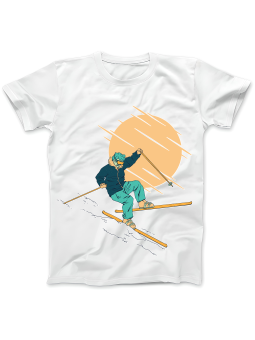 Koszulka Koszulka Damska Zielony Narciarz Biała - Śmieszne T-Shirty z Nadrukami ?