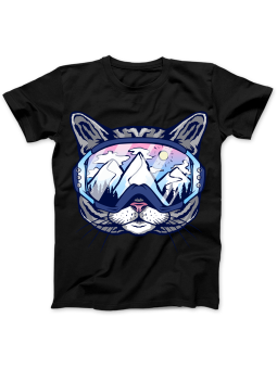 Koszulka Koszulka Damska Kot Snowboard Gogle Czarna - Śmieszne T-Shirty z Nadrukami ?