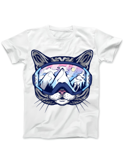 Koszulka Koszulka Damska Kot Snowboard Gogle Biała - Śmieszne T-Shirty z Nadrukami ?